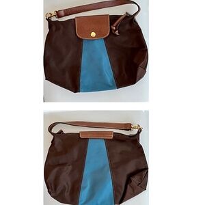 Longchamp two 2 color Brown Teal Mini Shoulder Bag Man Purse Wristlet - No Holes